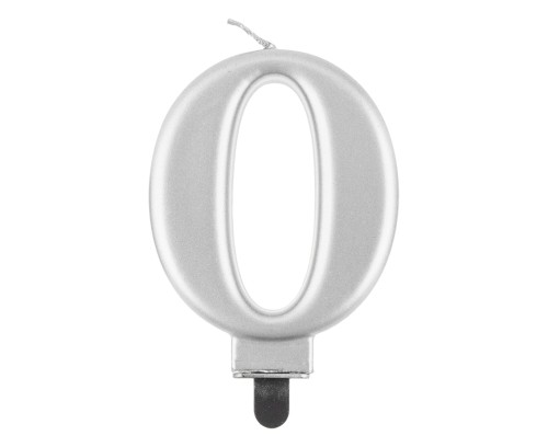 Świeczka cyfra metaliczna srebrna B&amp;C 9 cm ZERO.jpg