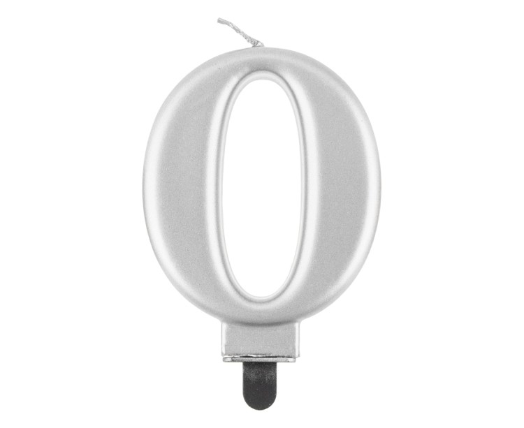 Świeczka cyfra metaliczna srebrna B&amp;C 9 cm ZERO.jpg