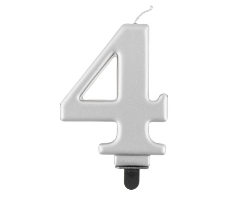 Świeczka cyfra metaliczna srebrna B&amp;C 9 cm CZWÓRKA.jpg