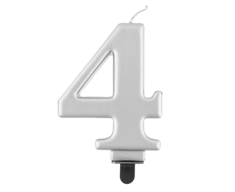 Świeczka cyfra metaliczna srebrna B&amp;C 9 cm CZWÓRKA.jpg