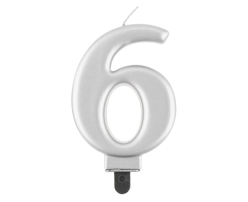 Świeczka cyfra metaliczna srebrna B&amp;C 9 cm  SZÓSTKA.jpg