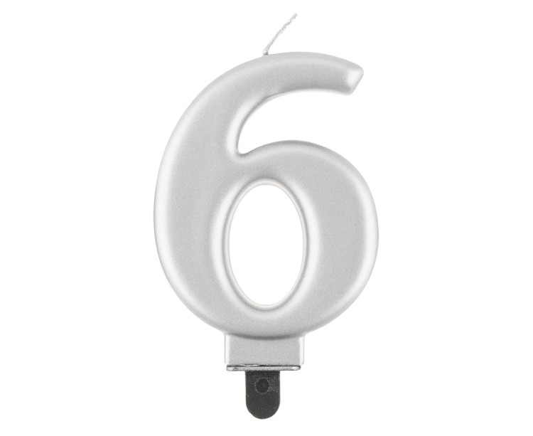 Świeczka cyfra metaliczna srebrna B&amp;C 9 cm  SZÓSTKA.jpg